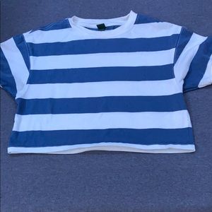 Blue and white striped cropped t-shirt
